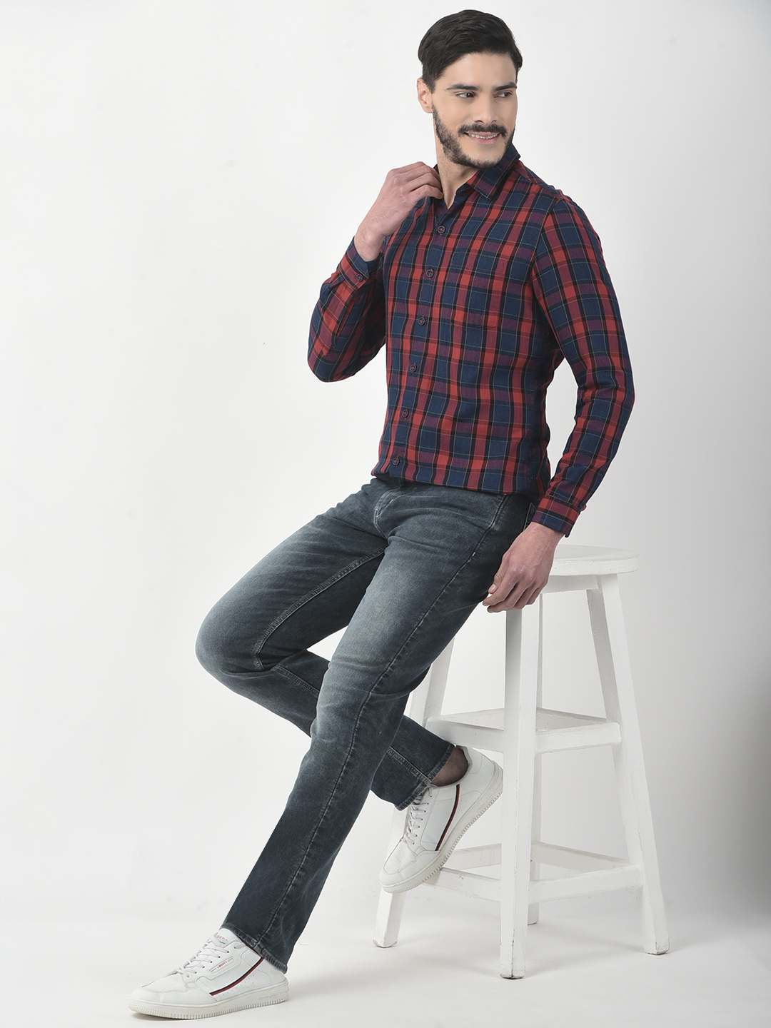 Numero Uno Men Checkered Dark Blue Shirt